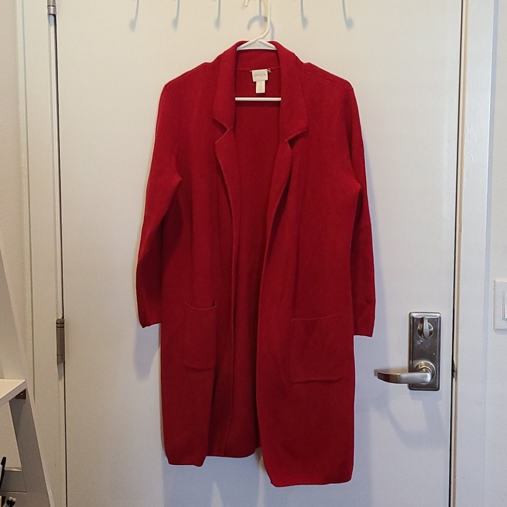 Chicos Size 2 Long Red Sweater Coat